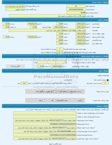 مزایده ، فروش 28 باب خانه سازمانی در شهر سنقر -مزایده ویلایی  - استان کرمانشاه