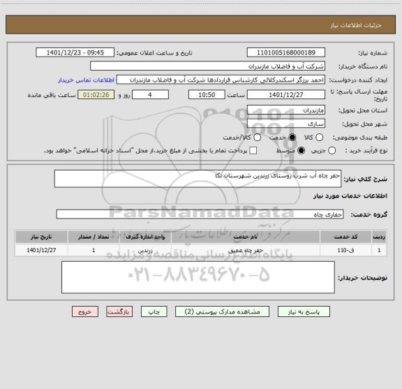 استعلام حفر چاه آب شرب روستای زرندین شهرستان نکا