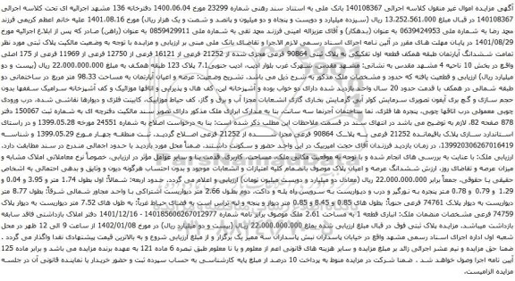 مزایده ششدانگ آپارتمان طبقه همکف 