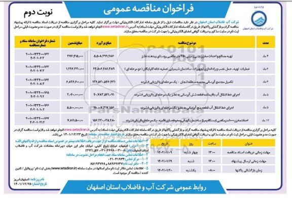 مناقصه تهیه مصالح و احداث مخزن بتنی زمینی 250 متر مکعبی و...- نوبت دوم