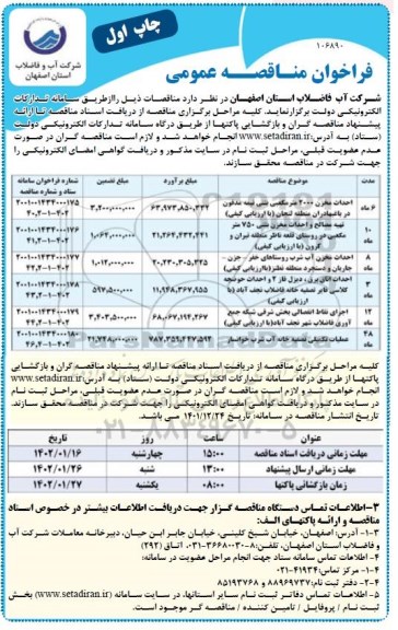 مناقصه احداث مخزن 2000 متر مکعبی بتنی نیمه مدفون ... 