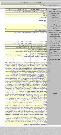 مناقصه, تهیه٬ طبخ و توزیع غذای کارکنان شرکت مدیریت تولید برق لوشان