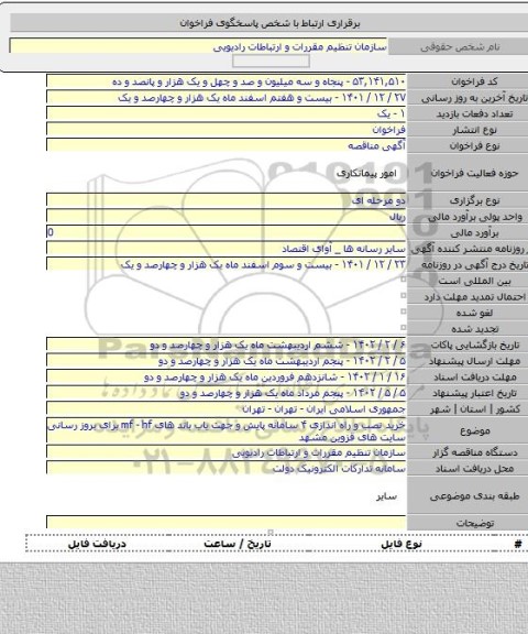 مناقصه, خرید نصب و راه اندازی ۴ سامانه پایش و جهت یاب باند های mf - hf برای بروز رسانی سایت های  قزوین مشهد