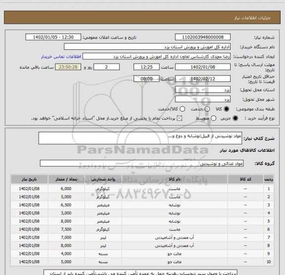 استعلام مواد نوشیدنی از قبیل:نوشابه و دوغ و...