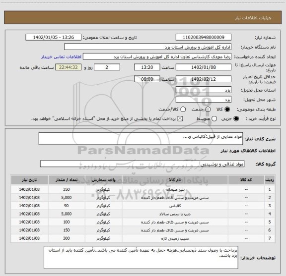 استعلام مواد غذایی از قبیل:کالباس و....