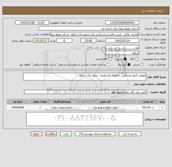 استعلام تعویض کنتور مشترکین چاههای کشاورزی  شهرستان ابرکوه