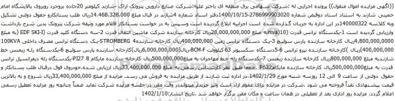 آگهی مزایده یکدستگاه ترانس قدرت و غیره ...