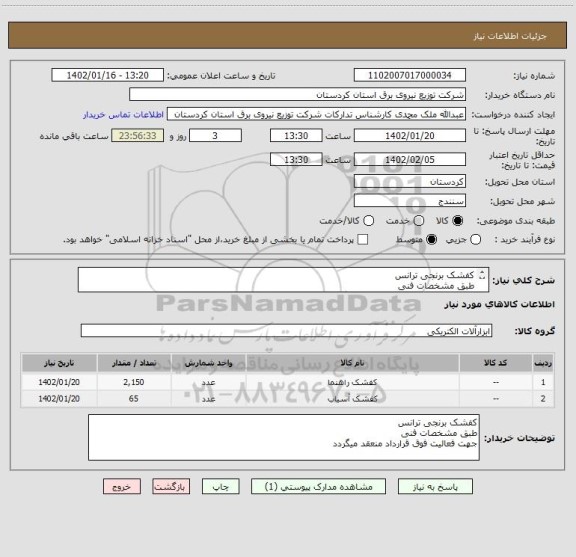 استعلام کفشک برنجی ترانس 
طبق مشخصات فنی 
جهت فعالیت فوق قرارداد منعقد میگردد