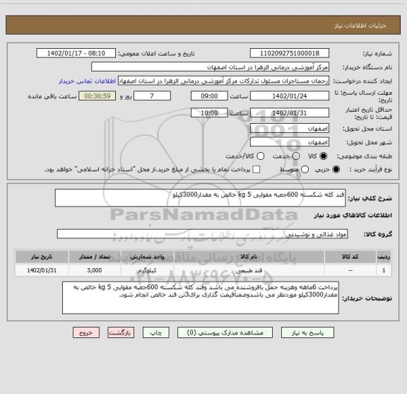 استعلام قند کله شکسته 600جعبه مقوایی 5 kg خالص به مقدار3000کیلو