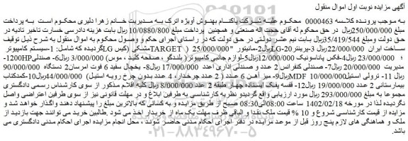 مزایده فروش سیستم کامپیوتر LGمشکی (کیس TARGET ) 25/000/000 ریال2-مانیتور 