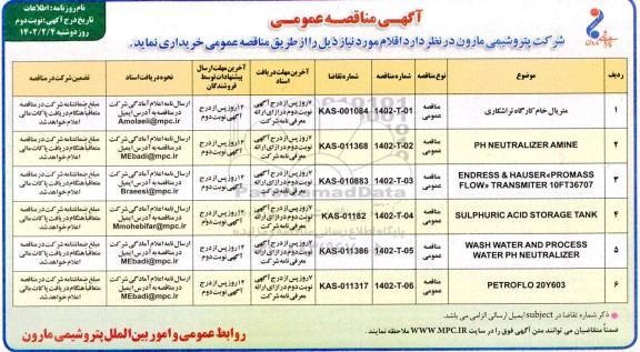 مناقصه خرید متریال خام کارگاه تراشکاری و ... نوبت دوم 