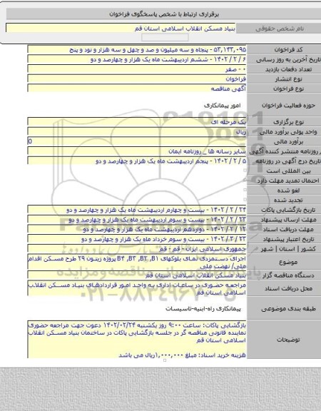 مناقصه, اجرای دستمزدی نمای بلوکهای B۴ ,B۳ ,B۲ ,B۱ پروژه زیتون ۲۹ طرح مسکن اقدام ملی/ نهضت ملی