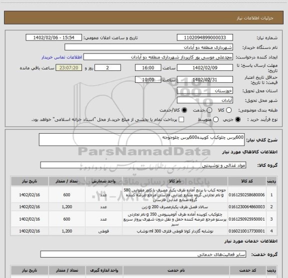 استعلام 600پرس چلوکباب کوبیده600پرس چلوجوجه