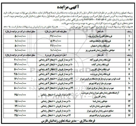 مزایده اجاره اماکن