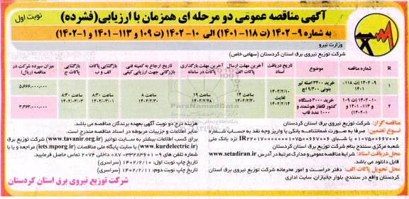 مناقصه خرید 3400 اصله تیر بتونی...