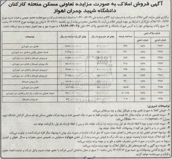 مزایده فروش املاک