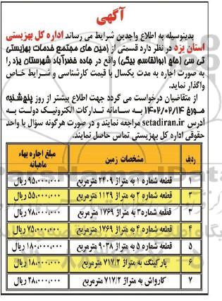 مزایده اجاره قسمتی از زمین های مجتمع خدمات بهزیستی