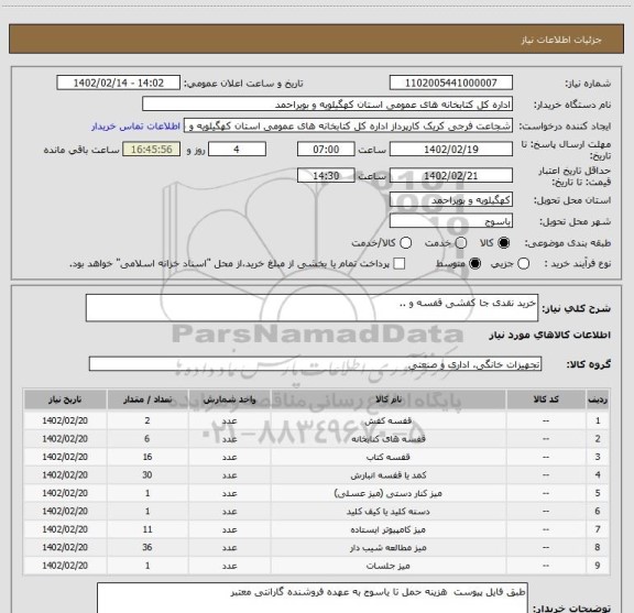 استعلام خرید نقدی جا کفشی قفسه و ..