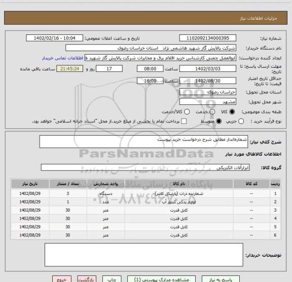 استعلام شماره انداز مطابق شرح درخواست خرید پیوست