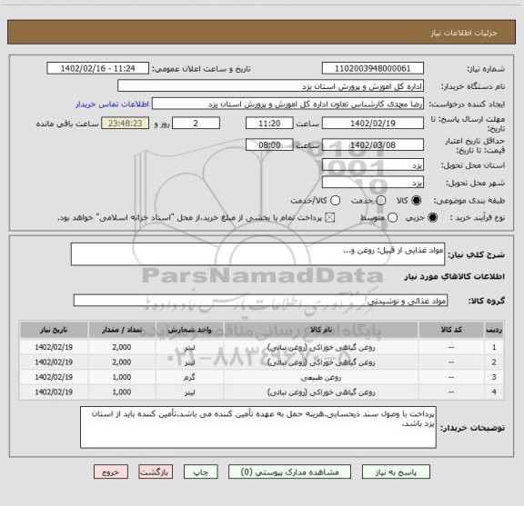 استعلام مواد غذایی از قبیل: روغن و...