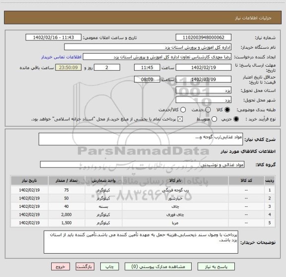 استعلام مواد غذایی:رب گوجه و...