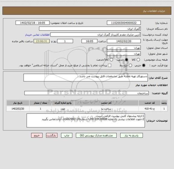 استعلام دستورکار تهیه نقشه طبق مشخصات فایل پیوست می باشد .