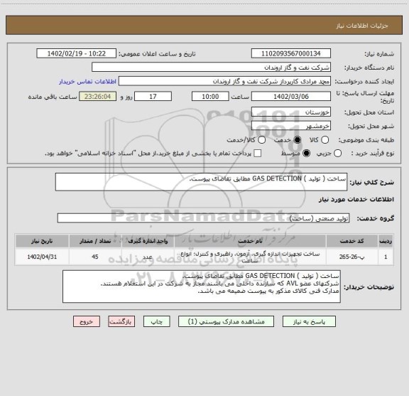 استعلام ساخت ( تولید ) GAS DETECTION مطابق تقاضای پیوست.