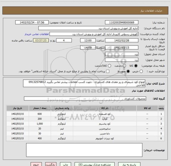 استعلام اونواع کود شیمیای و ریز مغذی های کشاورزی - جهت کسب اطلاعات بیشتر تماس بگیرید 09132576812 فلاحتی