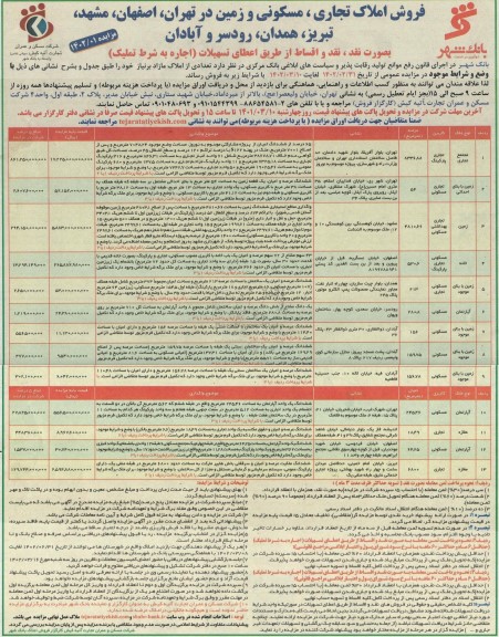 مزایده فروش املاک تجاری، مسکونی و زمین 