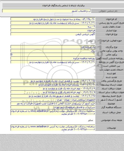 مناقصه, خرید کنتور آب  پیستونی خشک کلاس c با قابلیت نصب تجهیزات قرائت از راه دور