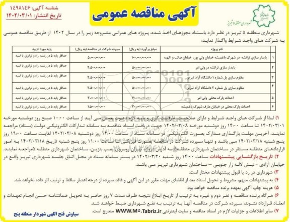 مناقصه پایدارسازی ترانشه در شهرک ....