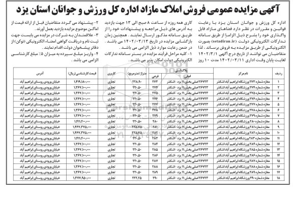 مزایده فروش املاک مازاد