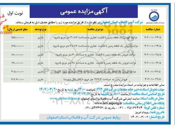 مزایده فروش یک قطعه زمین با قابلیت تجاری، زمین مسکونی ...