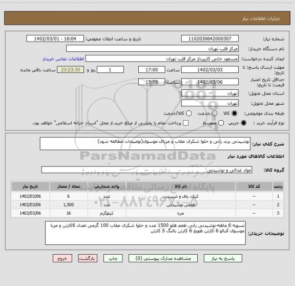 استعلام نوشیدنی برند رانی و حلوا شکری عقاب و مربای موسوی(توضیحات مطالعه شود)