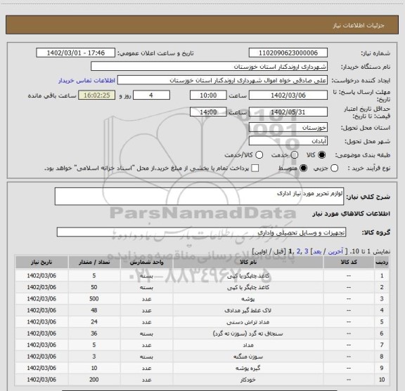 استعلام لوازم تحریر مورد نیاز اداری