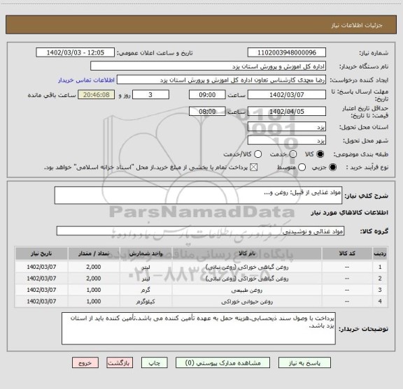 استعلام مواد غذایی از قبیل: روغن و...