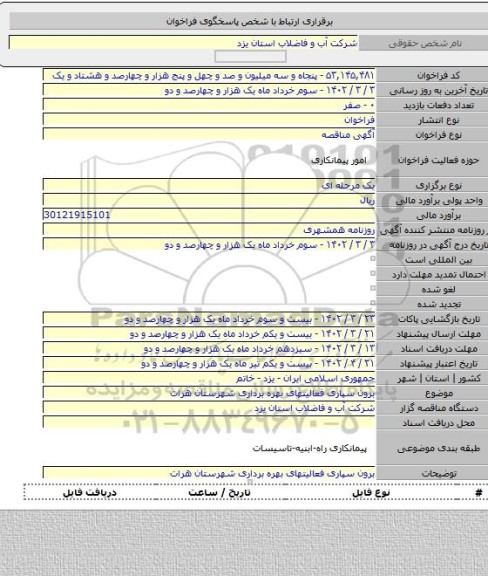 مناقصه, برون سپاری فعالیتهای بهره برداری شهرستان هرات