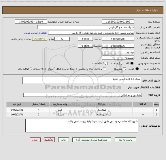 استعلام مبدل E1 & شاسی تغذیه