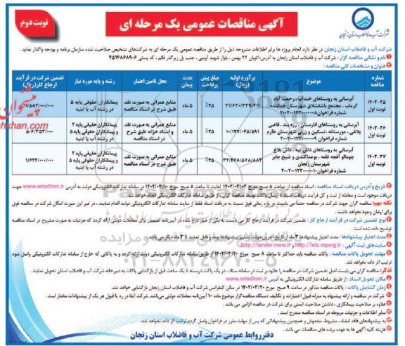 مناقصات آبرسانی به روستاهای - نوبت دوم