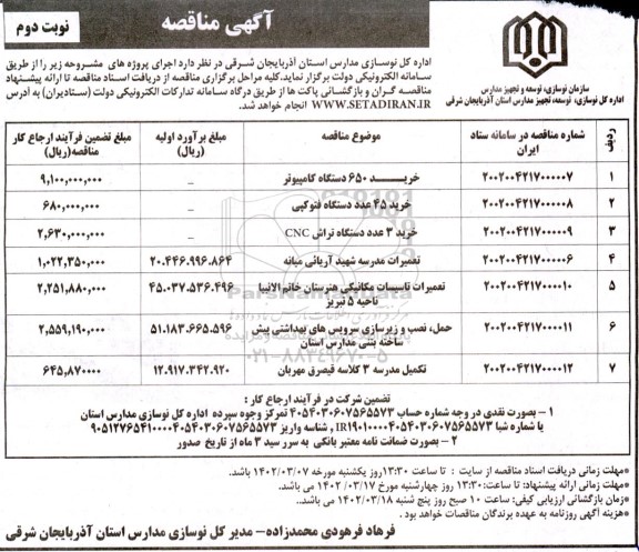 مناقصه خرید 650 دستگاه کامپیوتر  و...- نوبت دوم