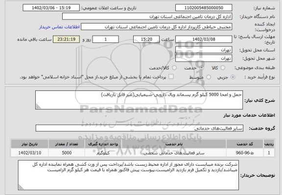 استعلام حمل و امحا 5000 کیلو گرم پسماند ویال دارویی-شیمیایی(غیر قابل بازیافت)