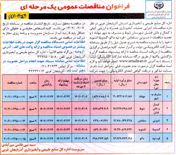 مناقصه اجرایی عملیات آبخیزداری 