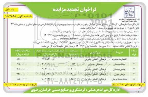 فراخوان مزایده مرمت و بهره برداری از 5 رباط تاریخی تجدید