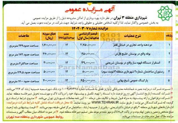 مزایده بهره برداری از اماکن