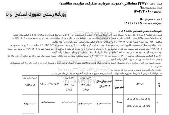 مزایده واگذاری املاک و مستغلات