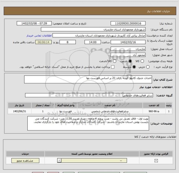 استعلام احداث جدول کانیوو کوچه باران 21 بر اساس فهرست بها