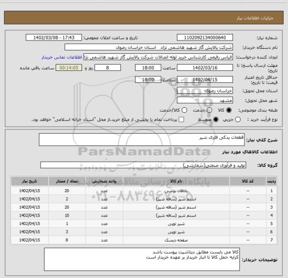 استعلام قطعات یدکی فلزی شیر