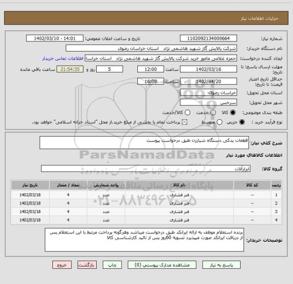 استعلام قطعات یدکی دستگاه شیارزن طبق درخواست پیوست