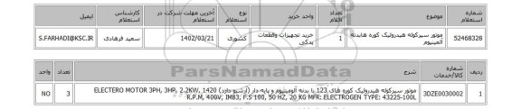 استعلام، موتور سیرکوله هیدرولیک کوره هابدنه آلمینیوم