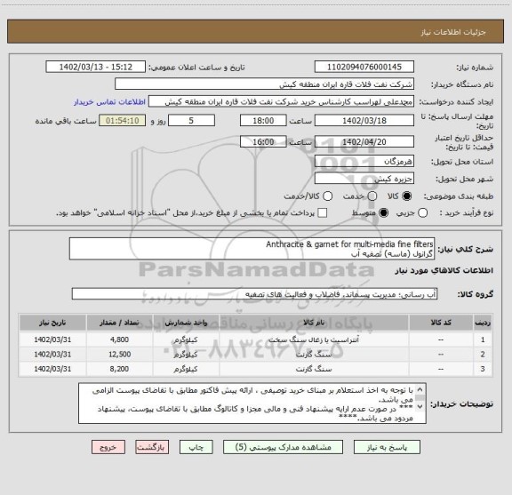 استعلام Anthracite & garnet for multi-media fine filters
گرانول (ماسه) تصفیه آب